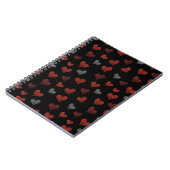 Red Burgundy Silver Glitter Hearts on Black Notizblock (Linke Seite)