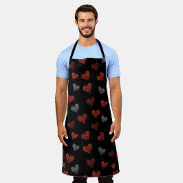 Red Burgundy Silver Glitter Hearts on Black Schürze