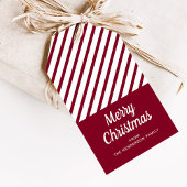 Red Burgundy Stripes Frohe Weihnachten Geschenkanhänger