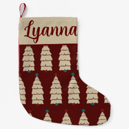 Red Burgundy Tree Pattern Retro Gemütliche Weihnac Kleiner Weihnachtsstrumpf