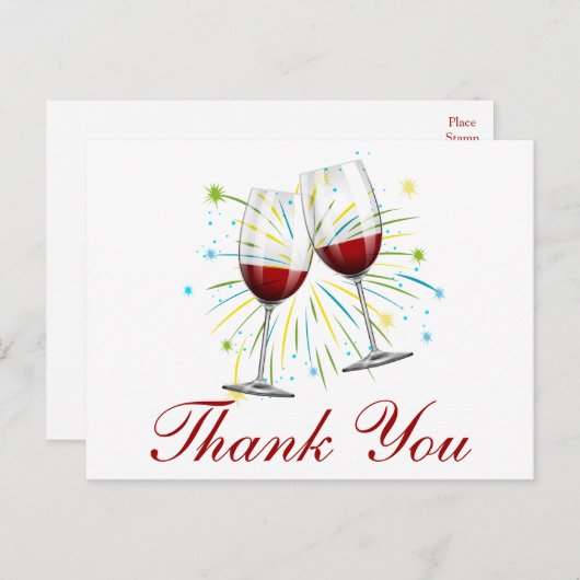 Red Burgundy Vielen Dank, dass Sie Weingläser Hoch Postkarte (Vorne/Hinten)