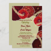 Red & Burgundy Watercolor Boho Wheat Wedding Einladung (Vorne/Hinten)