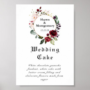 Red Burgundy Wedding Cake Sign Poster