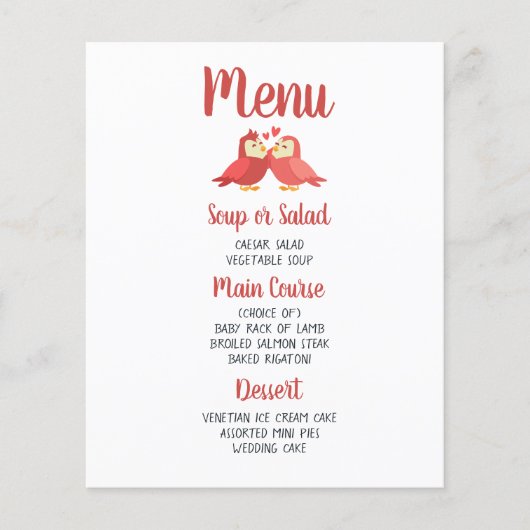 Red Burgundy Wedding Menu Lovebirds Brautparty (Vorderseite)