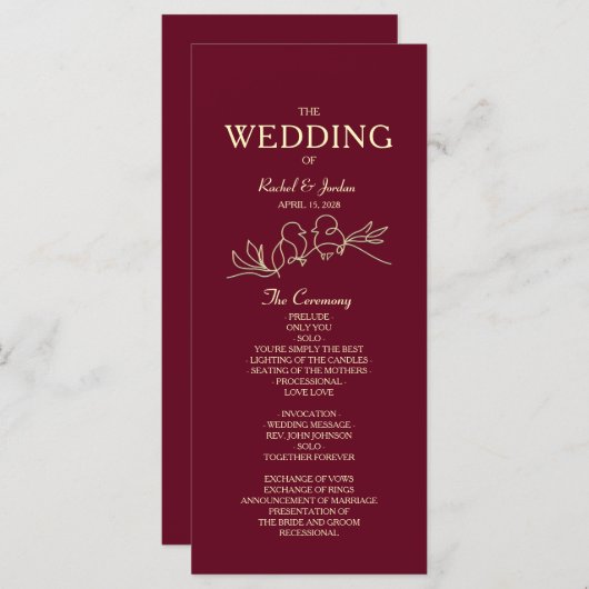 Red Burgundy Wedding Programm (Vorne/Hinten)