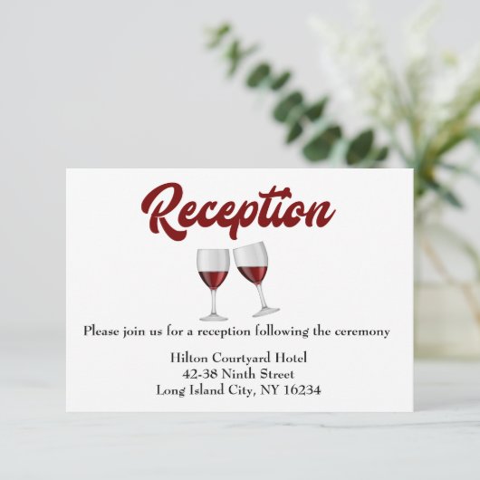 Red Burgundy Wedding Reception Weinbrille Einladung (Stehend Vorderseite)