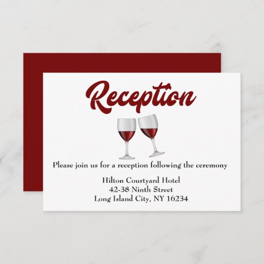 Red Burgundy Wedding Reception Weinbrille Einladung (Vorne/Hinten)