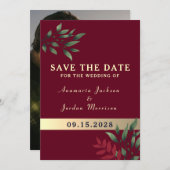 Red Burgundy Wedding Save The Date (Vorne/Hinten)