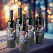 Red Burgundy White Navy Blue Floral Cheers Hochzei Weinetikett