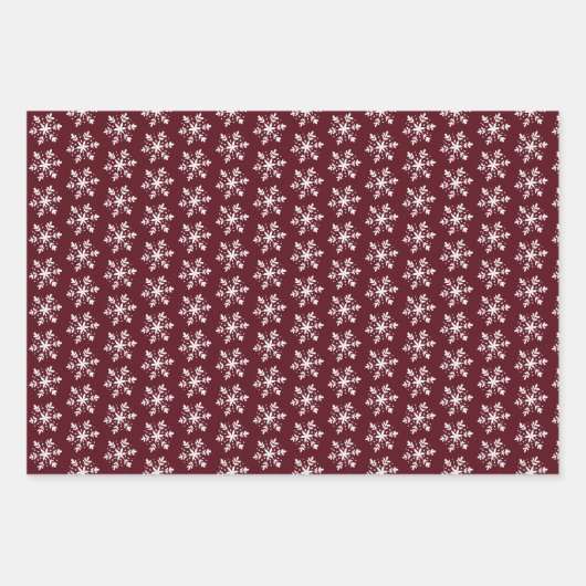 Red Burgundy White Polka Dots Streifen Schneeflock Geschenkpapier Set (Vorderseite 3)