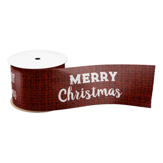 Red Burlap Fabric Labels Rustic Frohe Weihnachten Satinband (Spule)