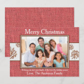 Red Burlap Pinecones Foto - Weihnachtskarte Feiertagskarte (Vorne/Hinten)
