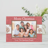 Red Burlap Pinecones Foto - Weihnachtskarte Feiertagskarte (Stehend Vorderseite)