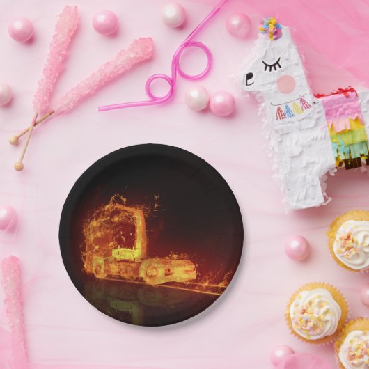 Red Burning Truck in Feuer Flammen Pappteller (Party)