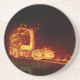 Red Burning Truck in Feuer Flammen Sandstein Untersetzer