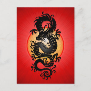Red Burst Chinese Dragon Postkarte