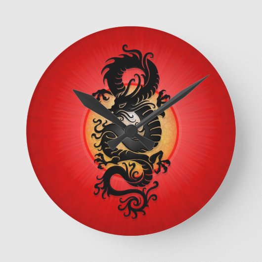 Red Burst chinesischer Drache Runde Wanduhr (Vorderseite)