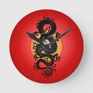 Red Burst chinesischer Drache Runde Wanduhr
