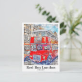 Red Bus London England Art Watercolor Hand Drawing Postkarte (Stehend Vorderseite)