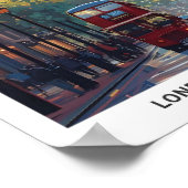 Red Bus London England Vintage Travel Poster (Ecke)