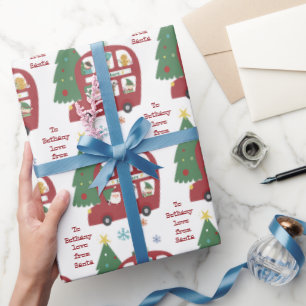 Red Bus Tree Kindername Liebe Weihnachten Geschenkpapier