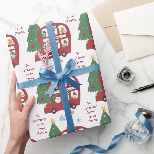 Red Bus Tree Kindername Liebe Weihnachten Geschenkpapier (Schenken)