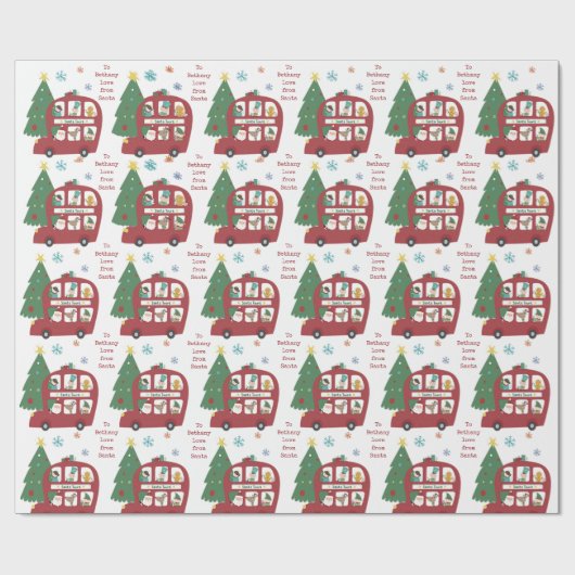 Red Bus Tree Kindername Liebe Weihnachten Geschenkpapier (Flach)