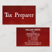 Red Business Card für Steuervorbereitung Visitenkarte (Vorne/Hinten)