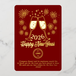 Red Business New Year 2026 Champagne Gold Folien Feiertagskarte