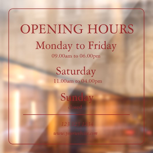 Red Business Opening Hours Sign | Window Cling Fensteraufkleber (Blatt 2)