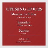 Red Business Opening Hours Sign | Window Cling Fensteraufkleber (Blatt)