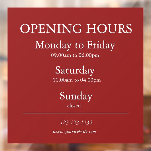 Red Business Opening Hours Sign | Window Cling Fensteraufkleber (Blatt 2)