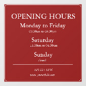 Red Business Opening Hours Sign | Window Cling Fensteraufkleber (Blatt)