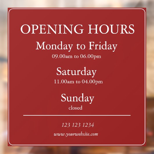 Red Business Opening Hours Sign | Window Cling Fensteraufkleber (Blatt 2)