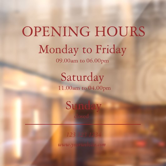 Red Business Opening Hours Sign | Window Cling Fensteraufkleber (Blatt 2)