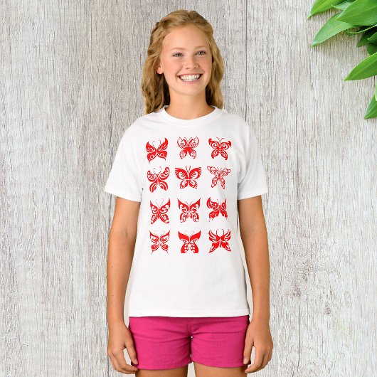 Red Butterflies Girls T - Shirt