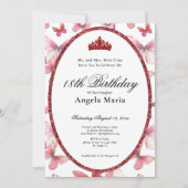 Red Butterflies Glam 18th Birthday Debut Einladung (Vorderseite)