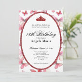 Red Butterflies Glam 18th Birthday Debut Einladung (Stehend Vorderseite)