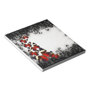Red butterflies on black lace notizblock