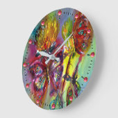 RED BUTTERFLIES ON YELLOW THISTLES,BLUE SKY Floral Große Wanduhr (Winkel)