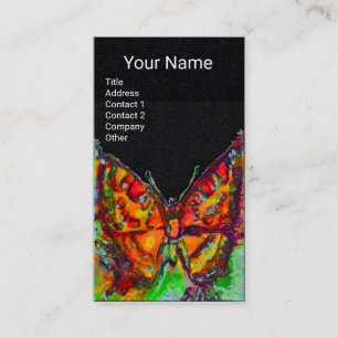 RED BUTTERFLY Gold Yellow Monogram Black Paper Visitenkarte