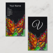 RED BUTTERFLY Gold Yellow Monogram Black Paper Visitenkarte (Vorne/Hinten)