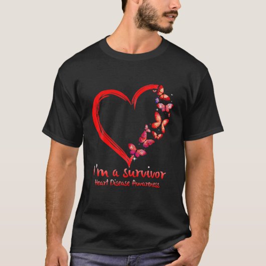 Red Butterfly Heart I'm A Survivor Heart Disease A T-Shirt (Vorderseite)