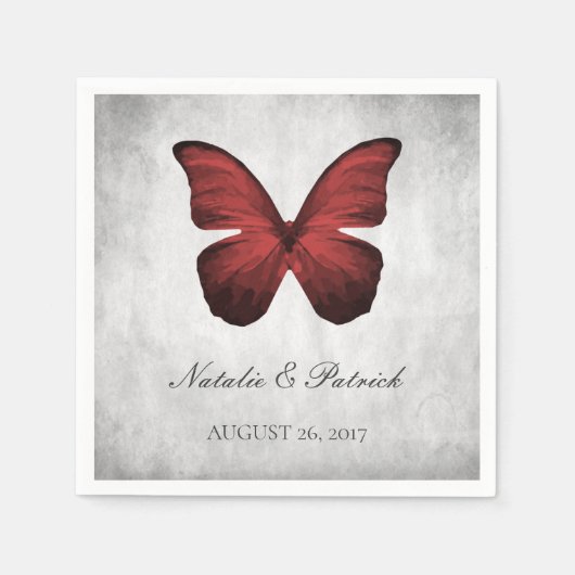 Red Butterfly Hochzeitspapier Napkins Serviette (Vorderseite)
