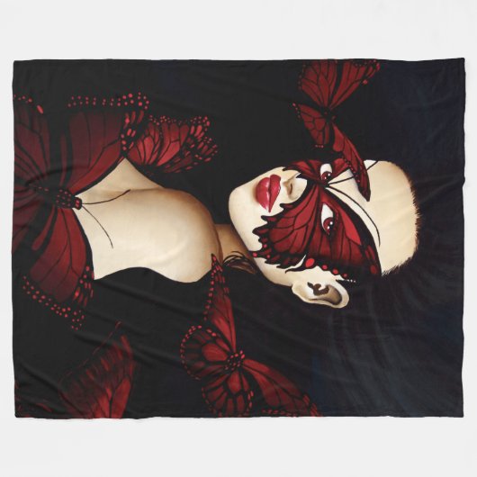 Red Butterfly Masquerade Fleecedecke (Vorderseite (Horizontal))