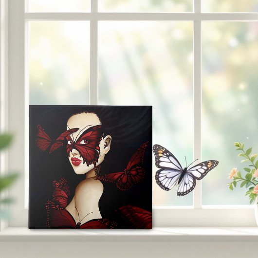 Red Butterfly Masquerade Fliese