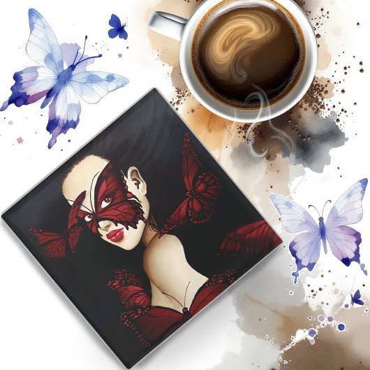 Red Butterfly Masquerade Glasuntersetzer