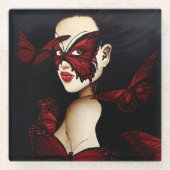 Red Butterfly Masquerade Glasuntersetzer (Vorderseite)