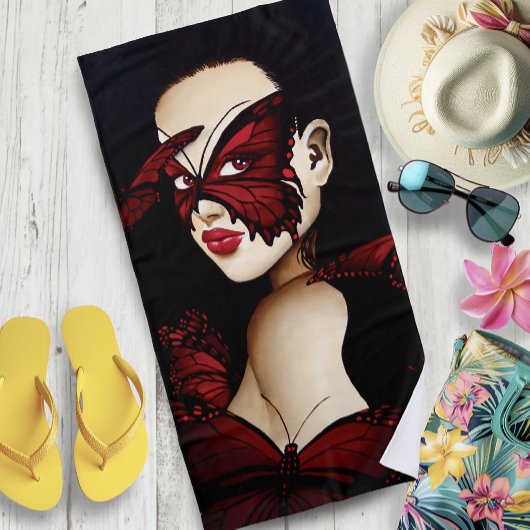 Red Butterfly Masquerade Strandtuch