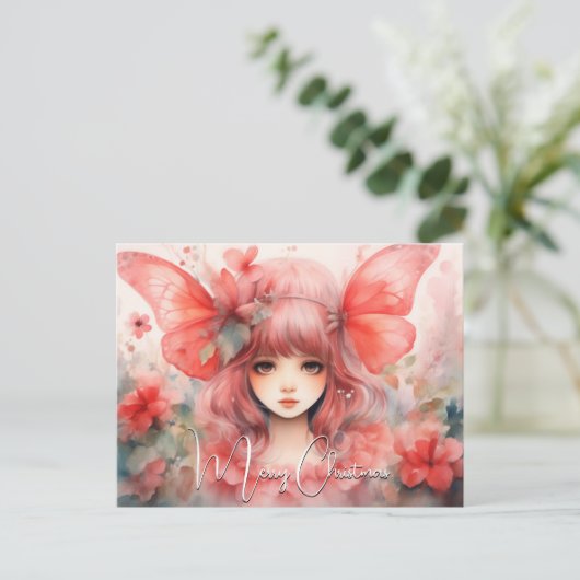 Red Butterfly Pixie Feiertagspostkarte (Stehend Vorderseite)